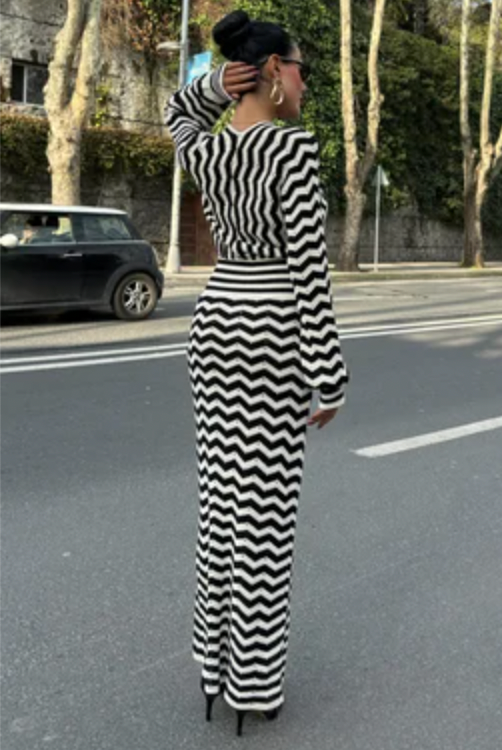 V Neck Long Sleeve Knitted Dress 2712-0025