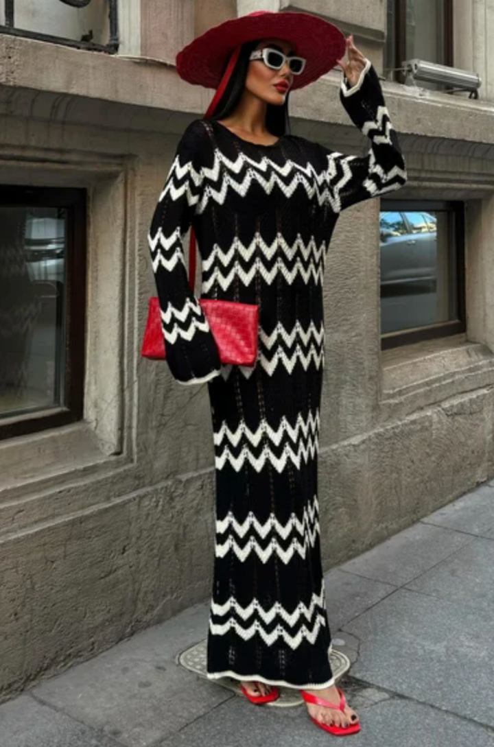 Missoni Zigzag Long Sleeve Knitted Maxi dress 2839