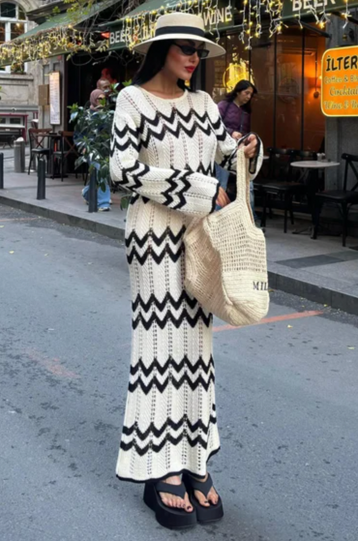 Missoni Zigzag Long Sleeve Knitted Maxi dress 2839