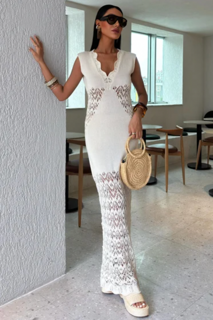 V Neck Maxi Knitted Dress 2837