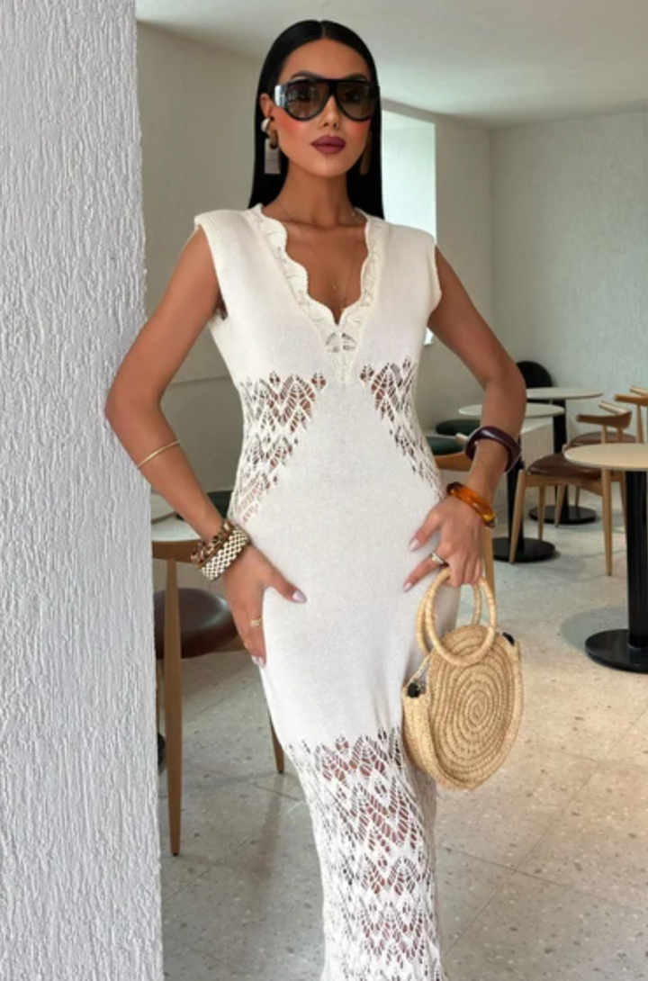 V Neck Maxi Knitted Dress 2837