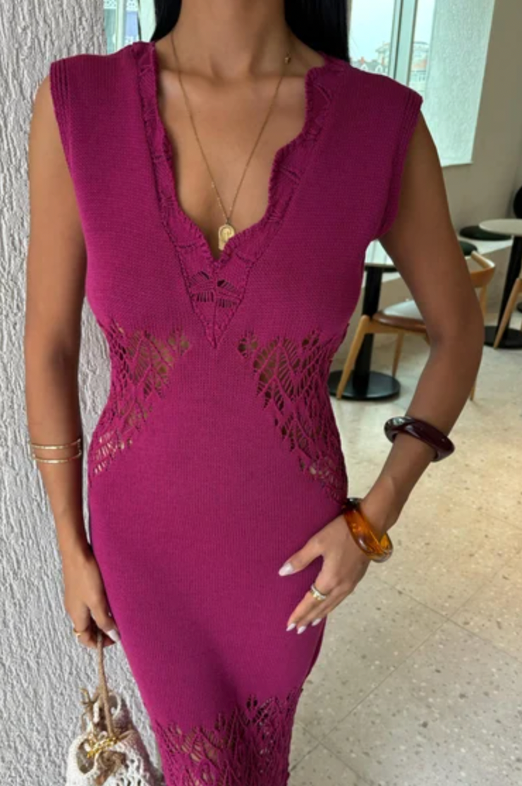 V Neck Maxi Knitted Dress 2837