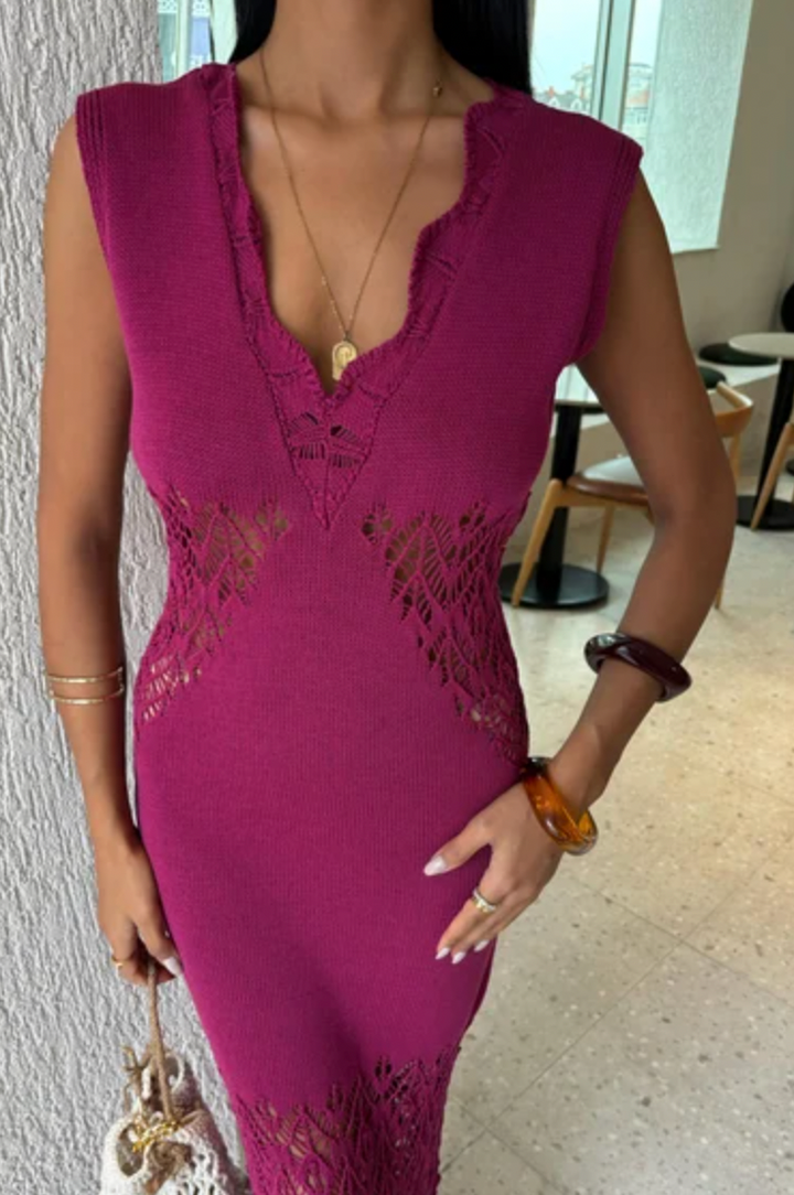 V Neck Maxi Knitted Dress 2837