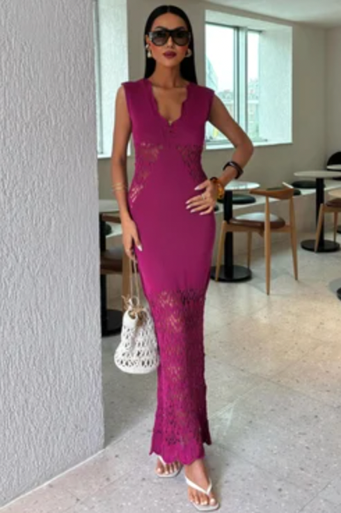 V Neck Maxi Knitted Dress 2837