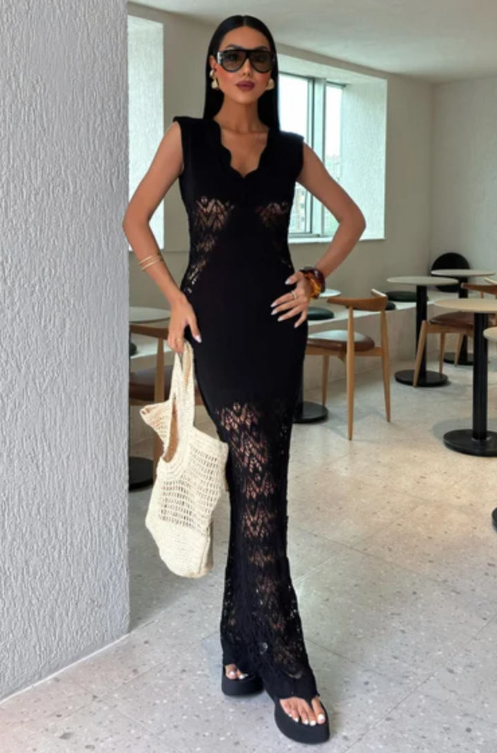 V Neck Maxi Knitted Dress 2837