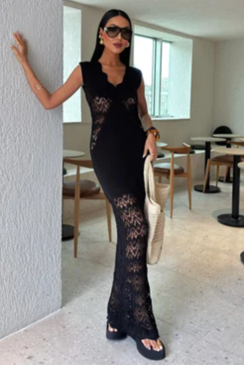 V Neck Maxi Knitted Dress 2837