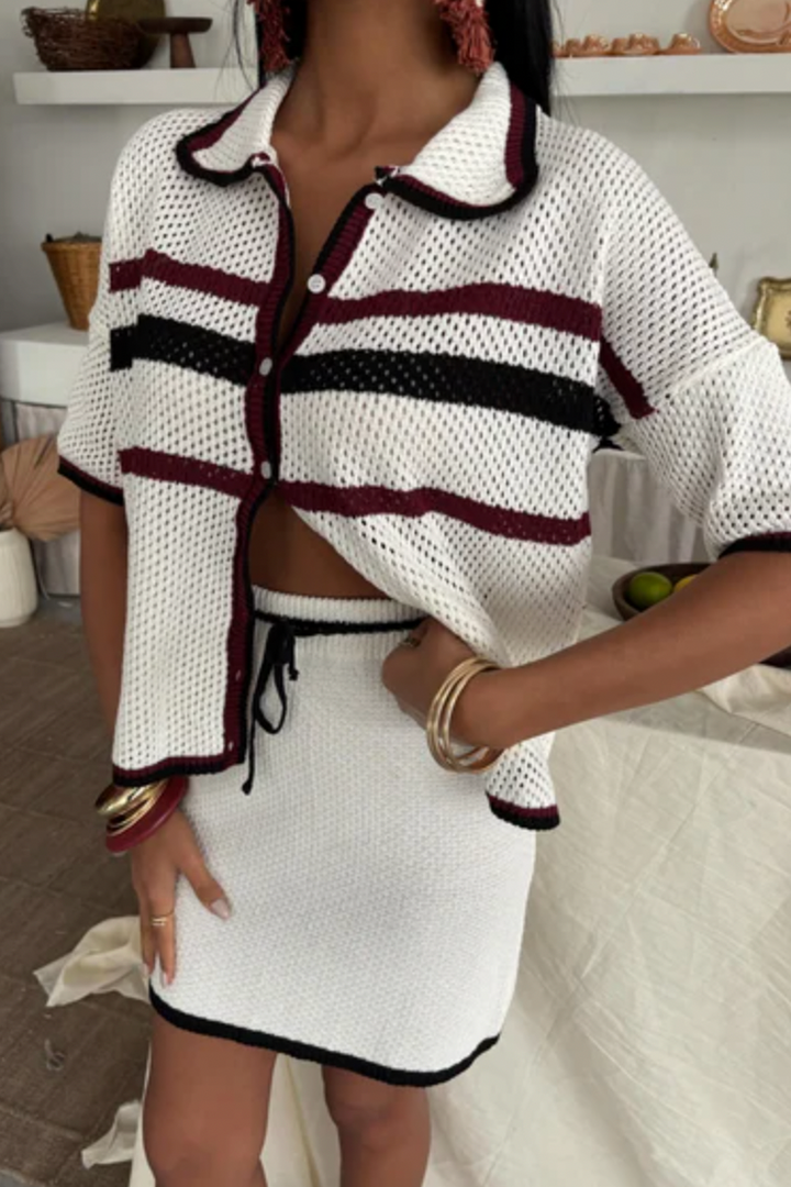 Polo Neck Oversize Shirt Mini skirt Co Ord set 10102