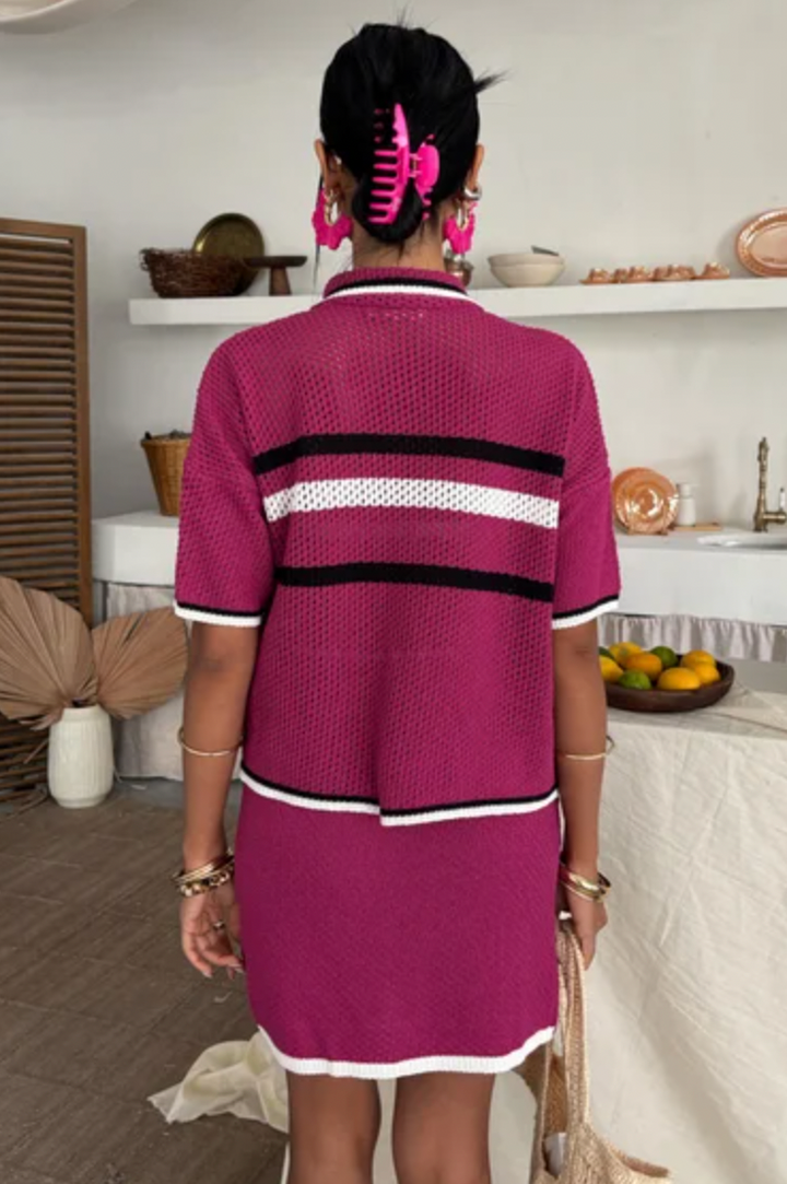 Polo Neck Oversize Shirt Mini skirt Co Ord set 10102
