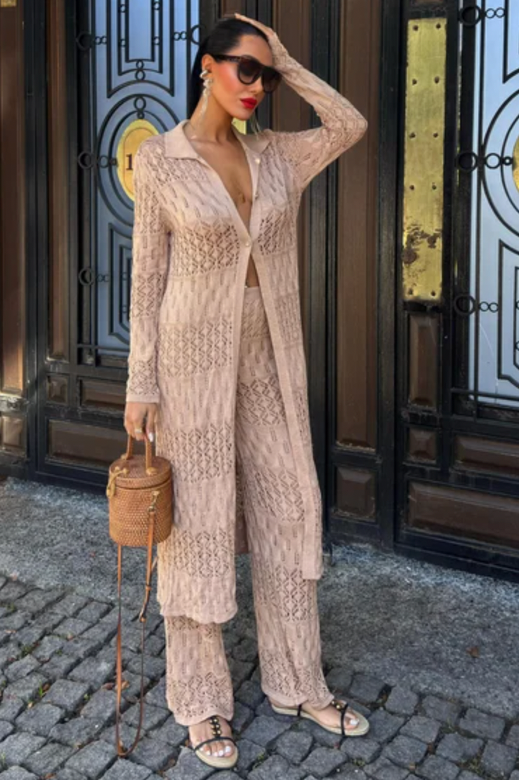 Knitted Maxi Cardigan and Wide Leg trousers co ord set 9881