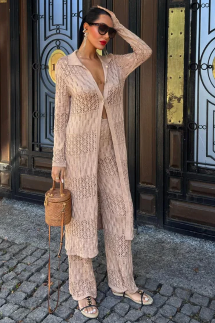 Knitted Maxi Cardigan and Wide Leg trousers co ord set 9881