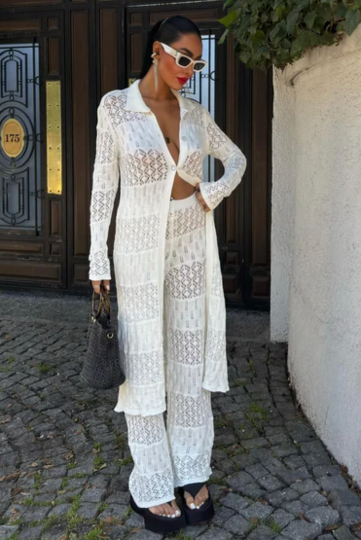 Knitted Maxi Cardigan and Wide Leg trousers co ord set 9881