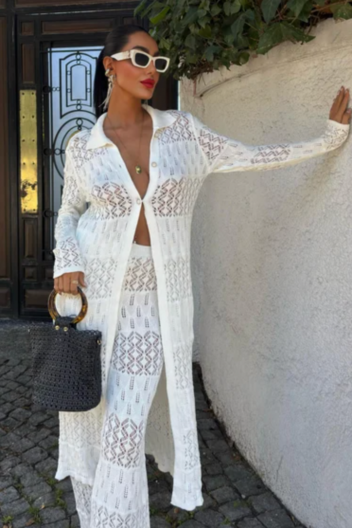 Knitted Maxi Cardigan and Wide Leg trousers co ord set 9881