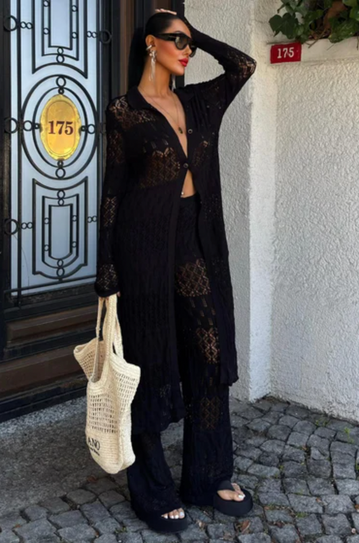 Knitted Maxi Cardigan and Wide Leg trousers co ord set 9881