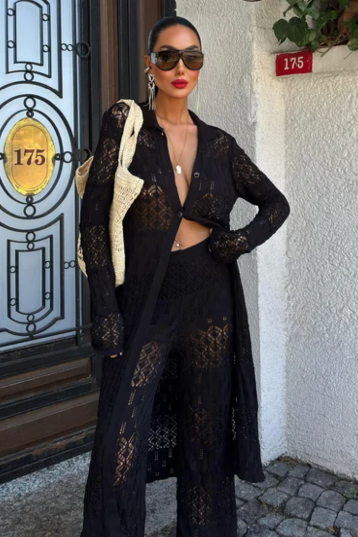 Knitted Maxi Cardigan and Wide Leg trousers co ord set 9881