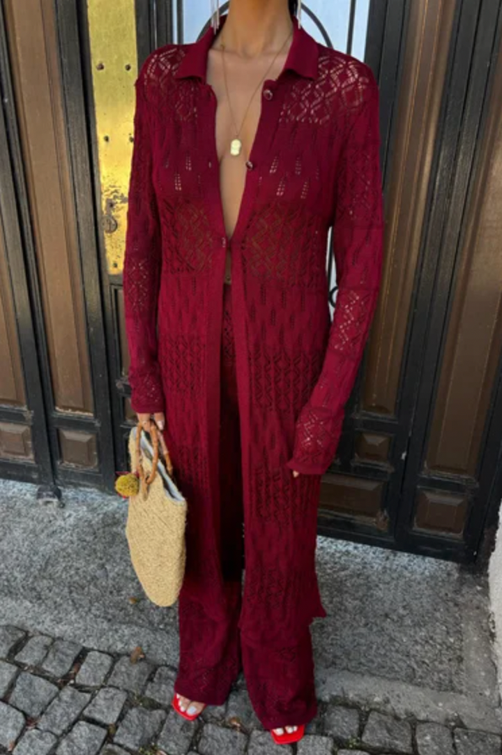 Knitted Maxi Cardigan and Wide Leg trousers co ord set 9881