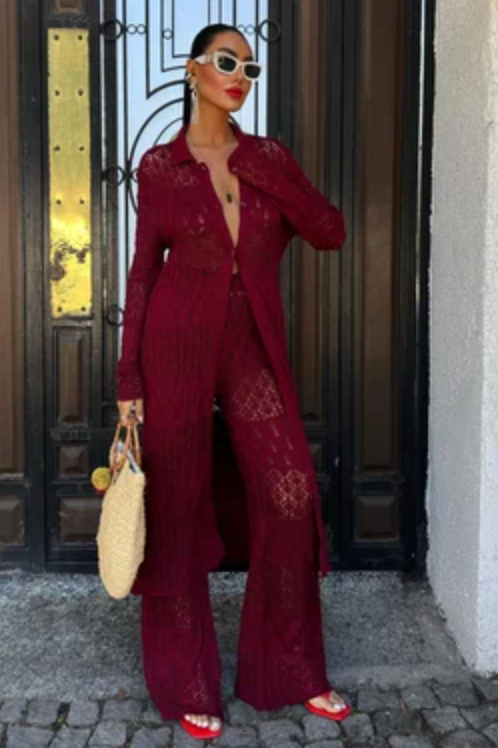 Knitted Maxi Cardigan and Wide Leg trousers co ord set 9881