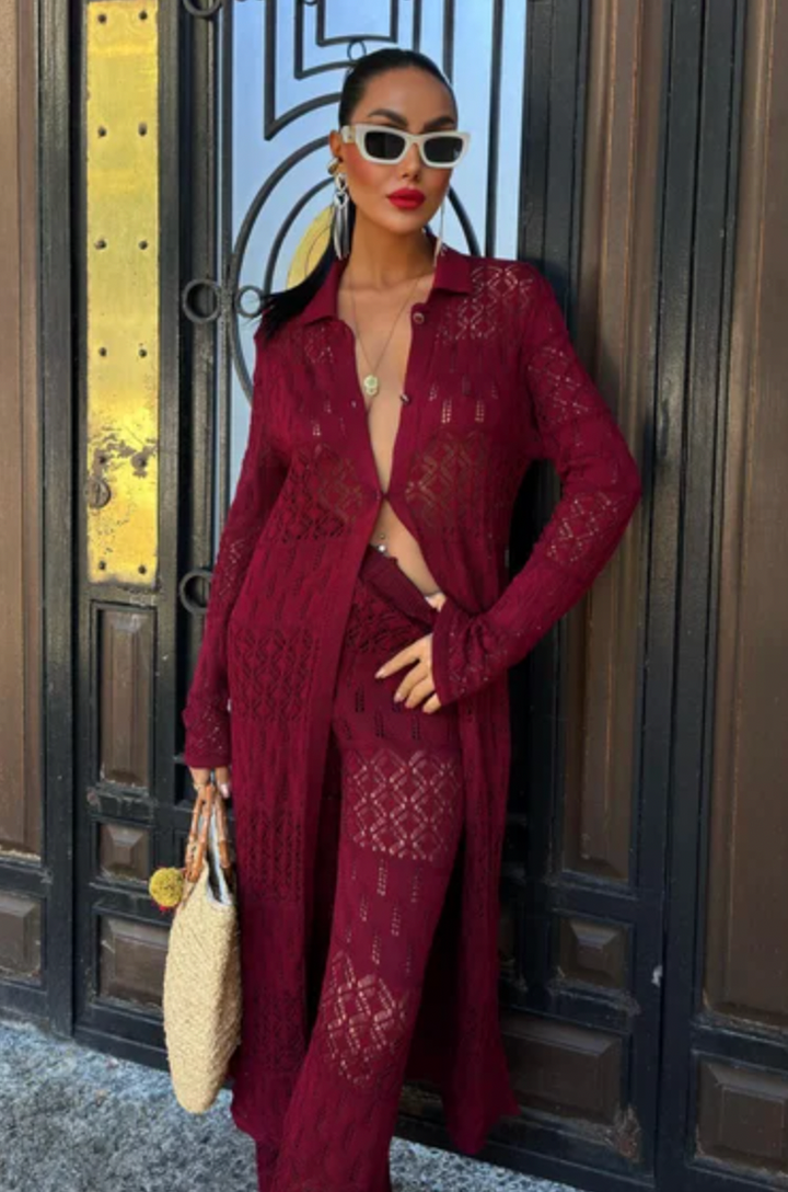 Knitted Maxi Cardigan and Wide Leg trousers co ord set 9881