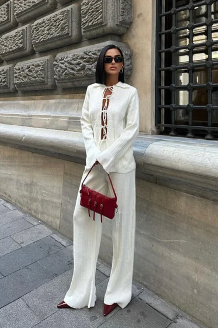 Knitted Shirt and Wide Leg trousers Co ord set 9959