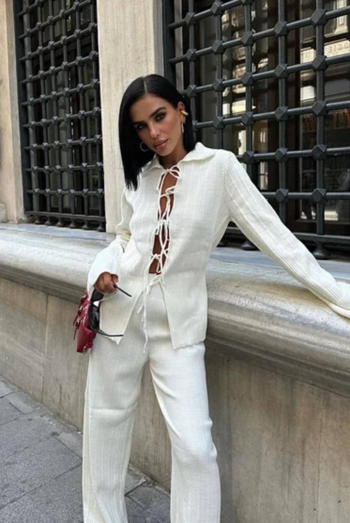Knitted Shirt and Wide Leg trousers Co ord set 9959
