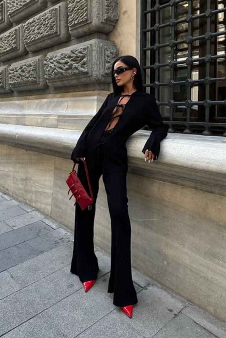 Knitted Shirt and Wide Leg trousers Co ord set 9959
