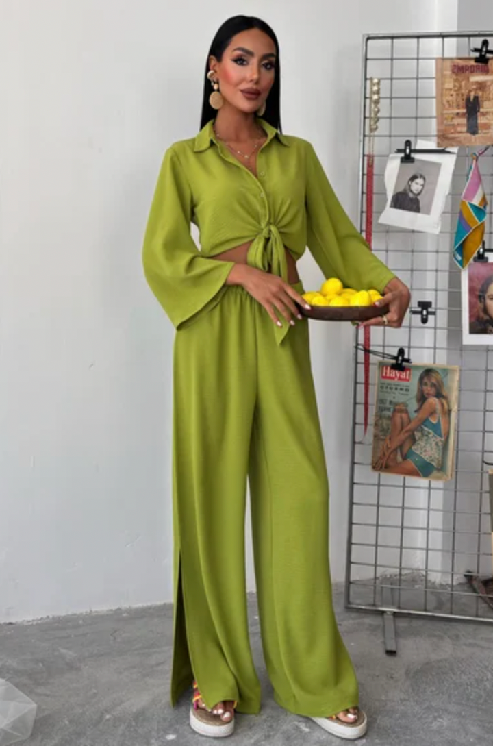 Tight Crop Shirt Wide Leg Co ord set 10179