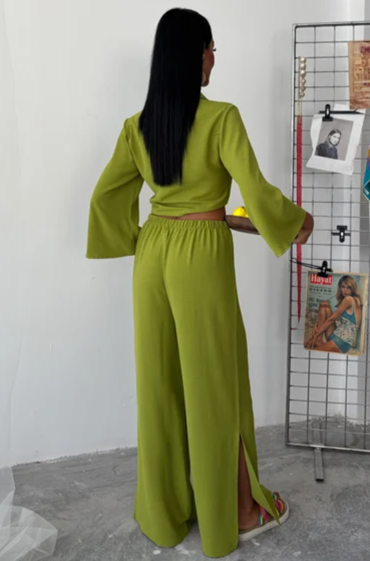 Tight Crop Shirt Wide Leg Co ord set 10179
