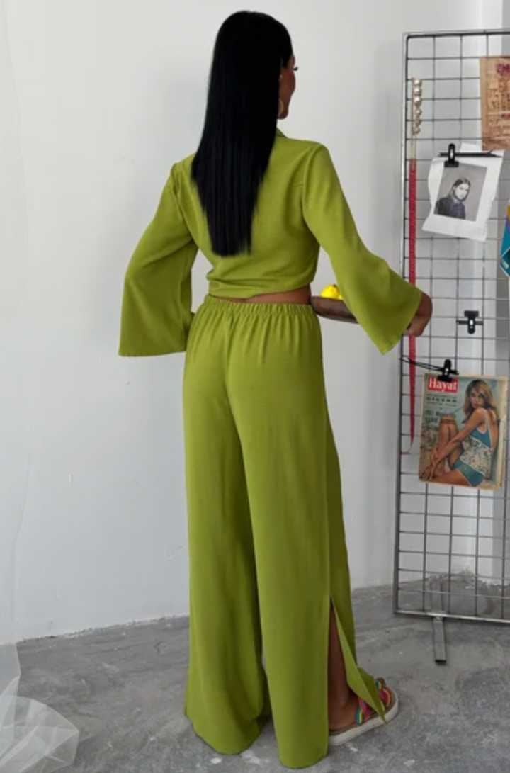 Tight Crop Shirt Wide Leg Co ord set 10179