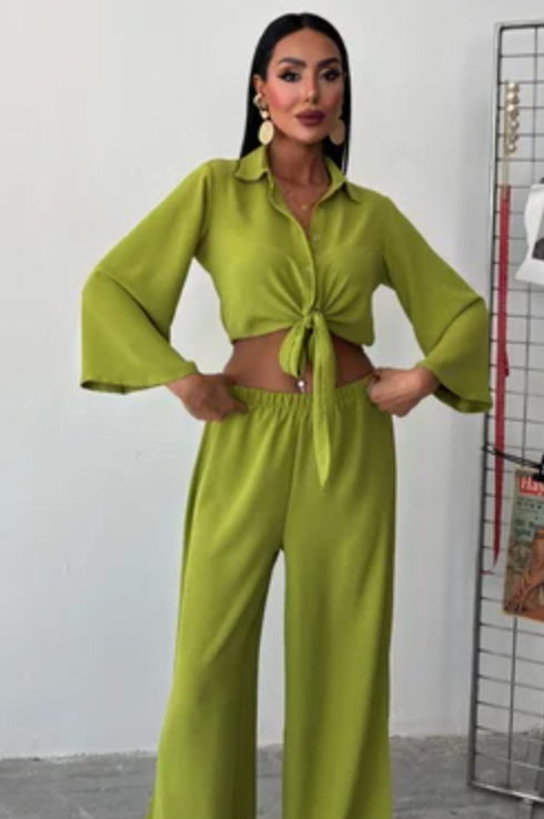 Tight Crop Shirt Wide Leg Co ord set 10179