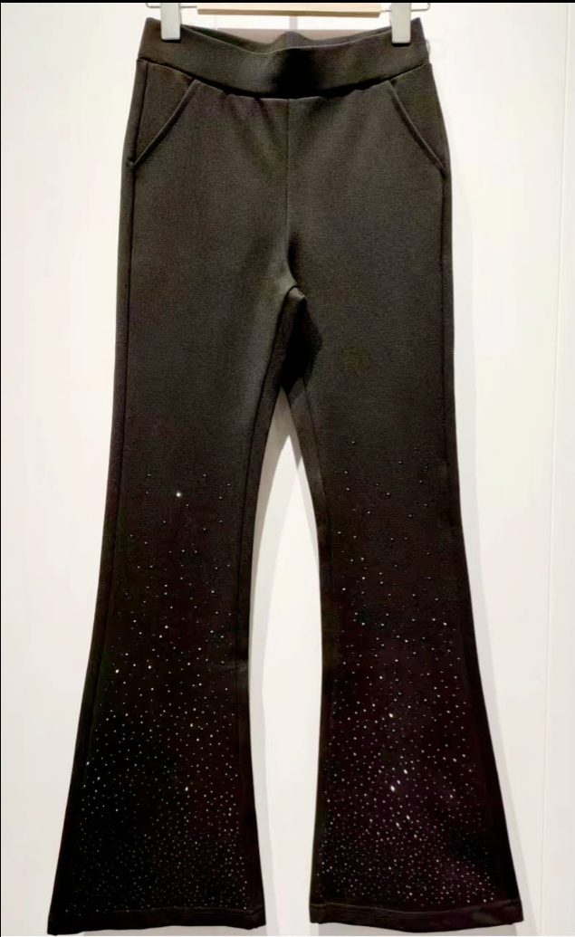 (4P.PACK) Bootcut Sparkle 2 Pocket Stretch Black Trousers - jqwholesale.com