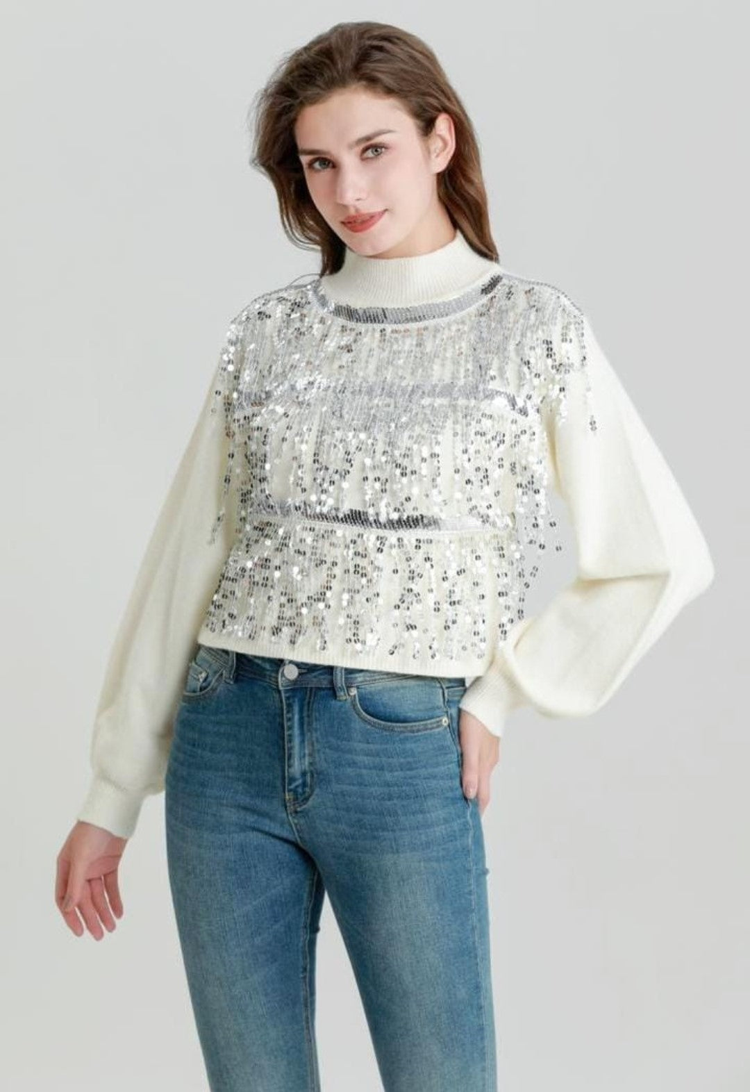 (2P.PACK) Sequin Embellished Wool Blend Cropped Knit Jumper - jqwholesale.com