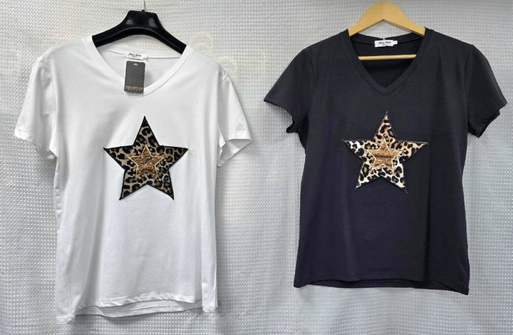 Crystal Embellished Leopard Star T-Shirt (2P.PACK: S/M L/XL) - jqwholesale.com
