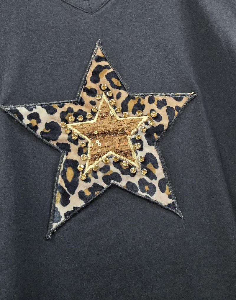 Crystal Embellished Leopard Star T-Shirt (2P.PACK: S/M L/XL) - jqwholesale.com
