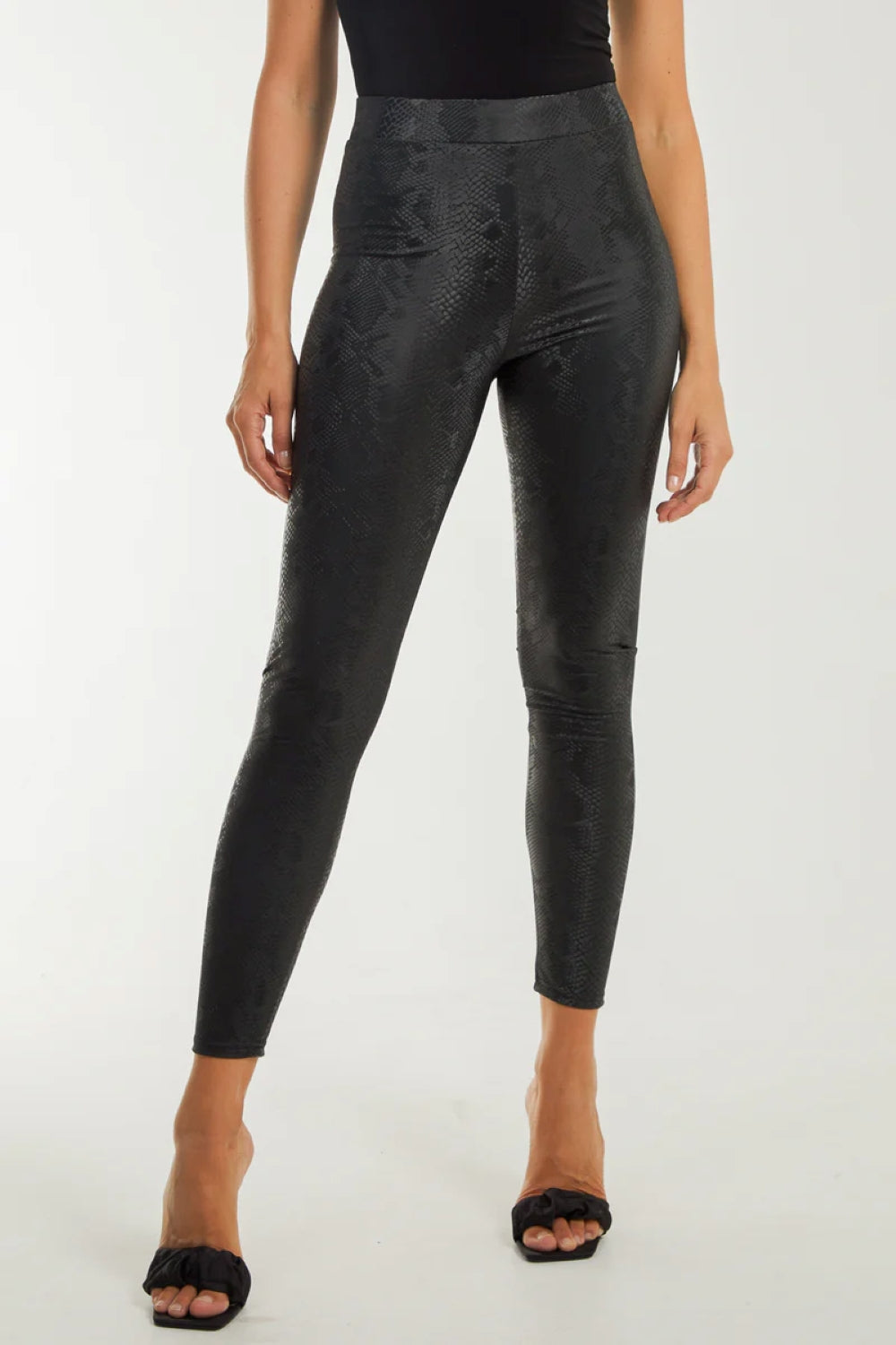 Black Snake Print Leather Leggings - jqwholesale.com