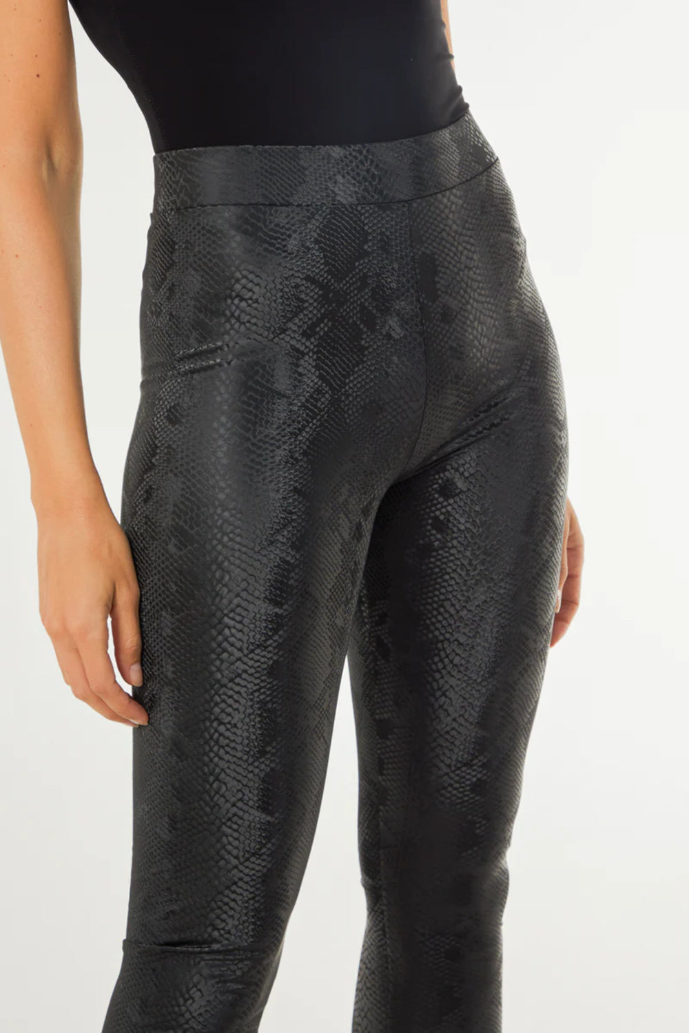 Black Snake Print Leather Leggings - jqwholesale.com