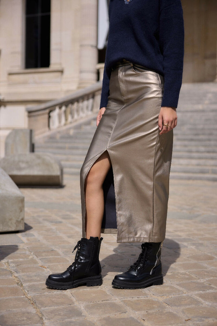 (5P.PACK) Gold faux leather pencil skirt - Bronze