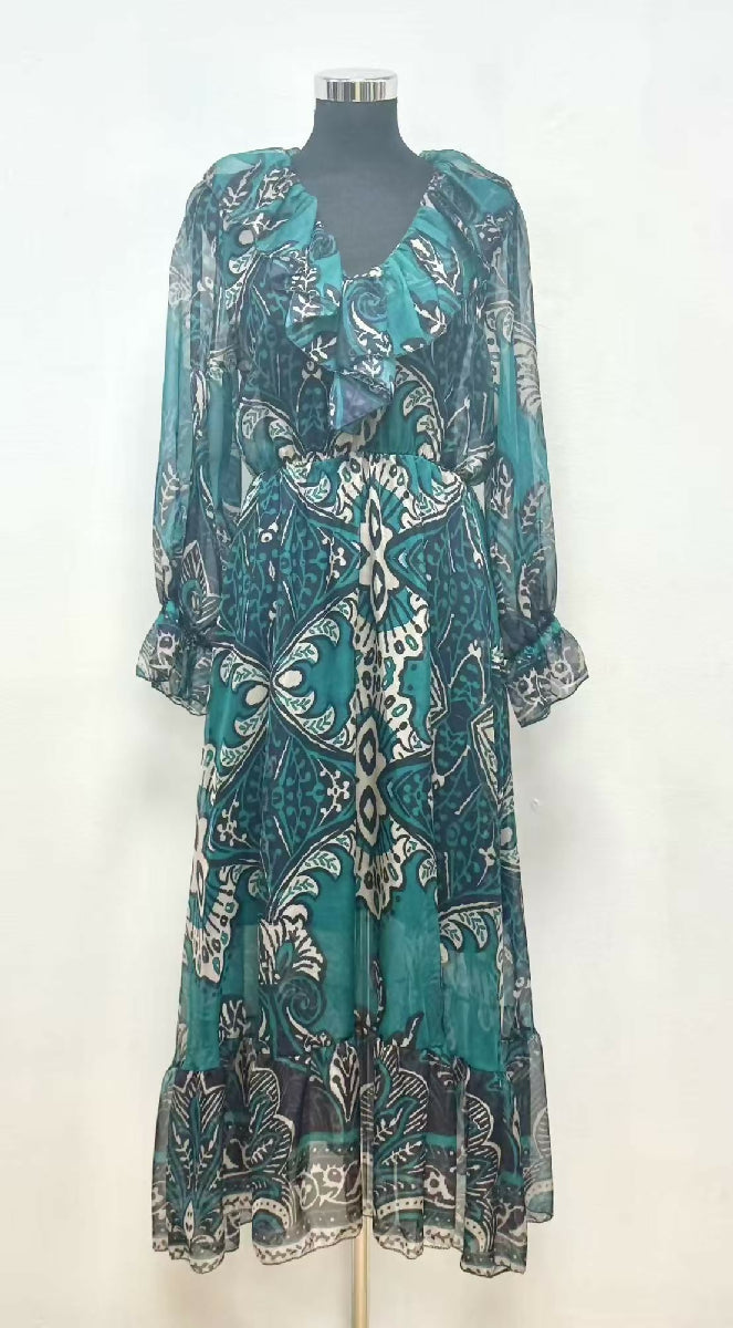 Bohemian Long Dress with Ethnic Print