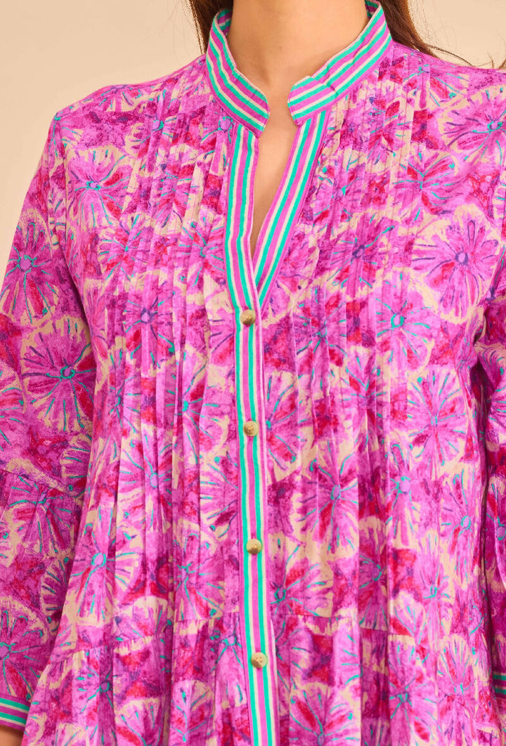 Short A-line dress in printed cotton- Pink