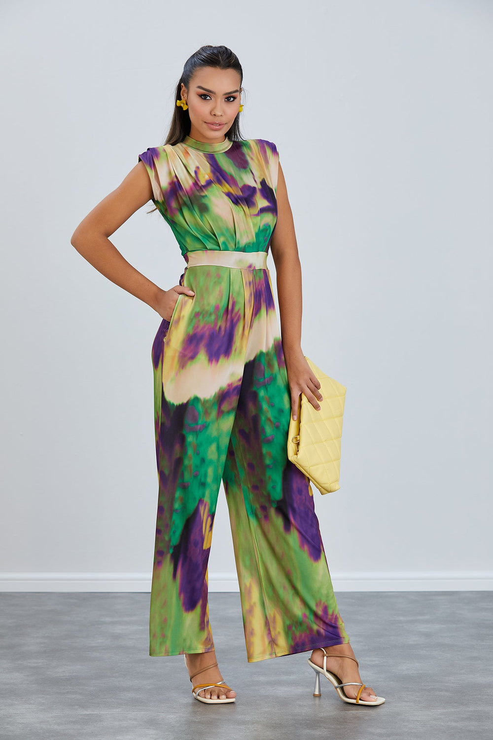 Sarry High neck Jumpsuit in Green print - jqwholesale.com