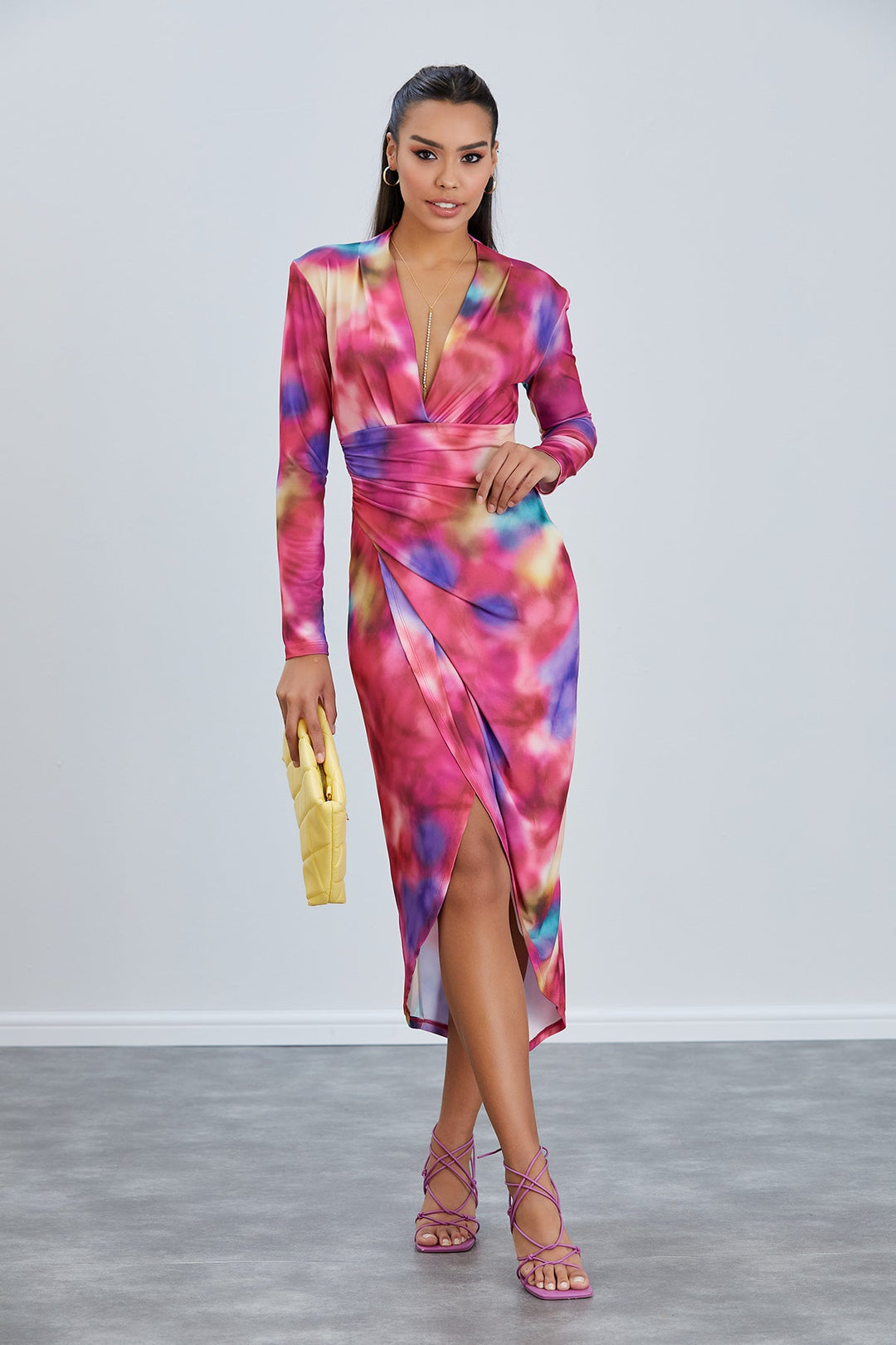 Forever Long Sleeve Wrap Midi Dress - jqwholesale.com