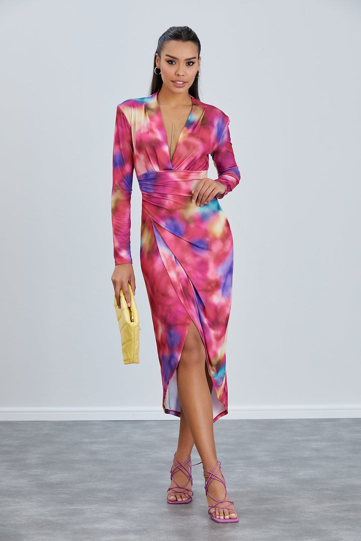 Forever Long Sleeve Wrap Midi Dress - jqwholesale.com