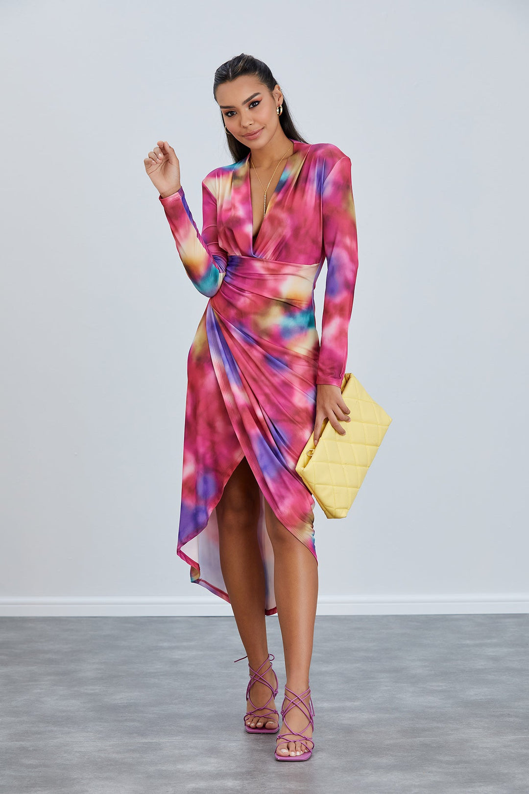 Forever Long Sleeve Wrap Midi Dress - jqwholesale.com