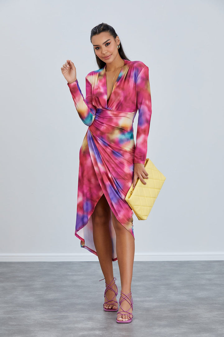 Forever Long Sleeve Wrap Midi Dress - jqwholesale.com