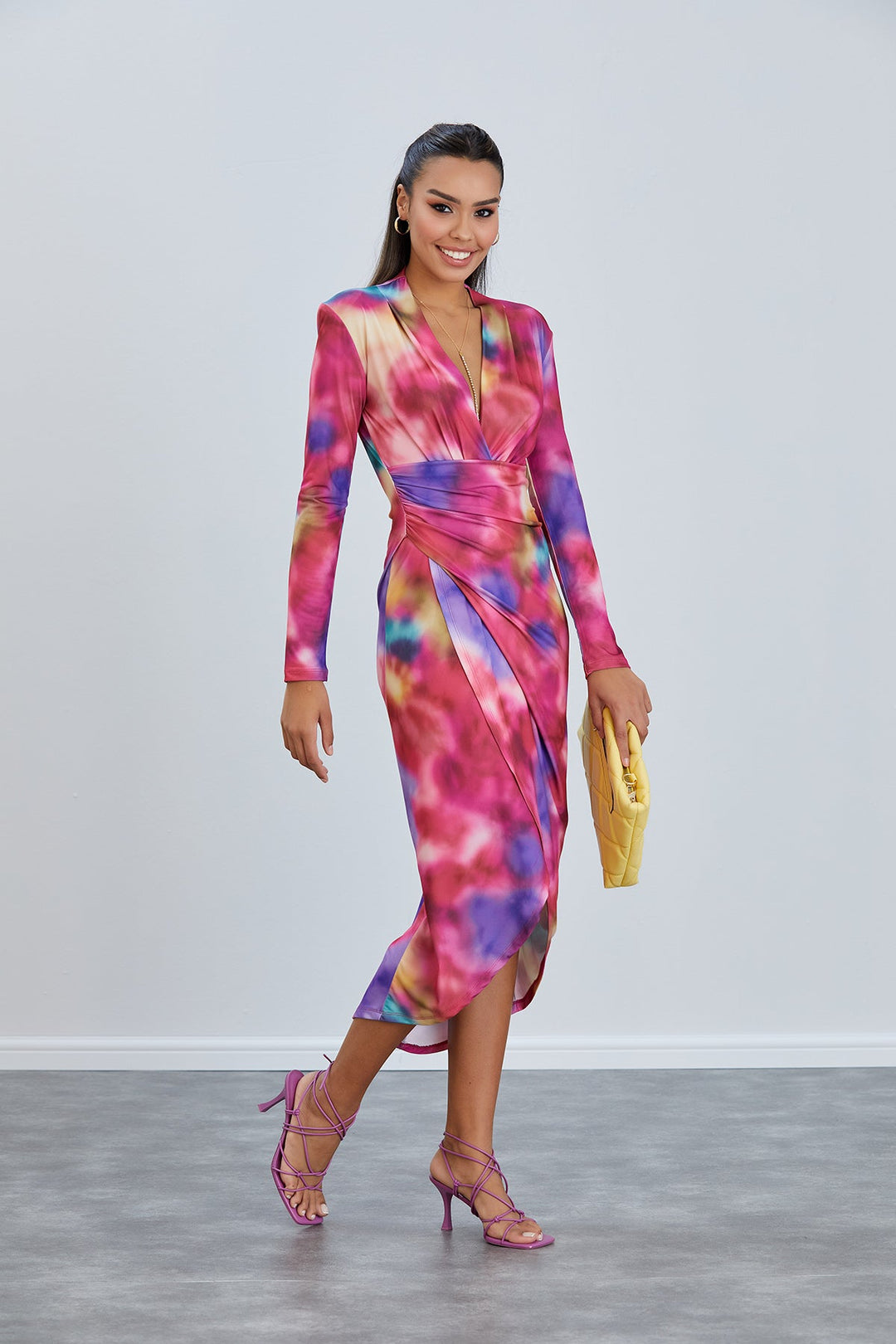Forever Long Sleeve Wrap Midi Dress - jqwholesale.com