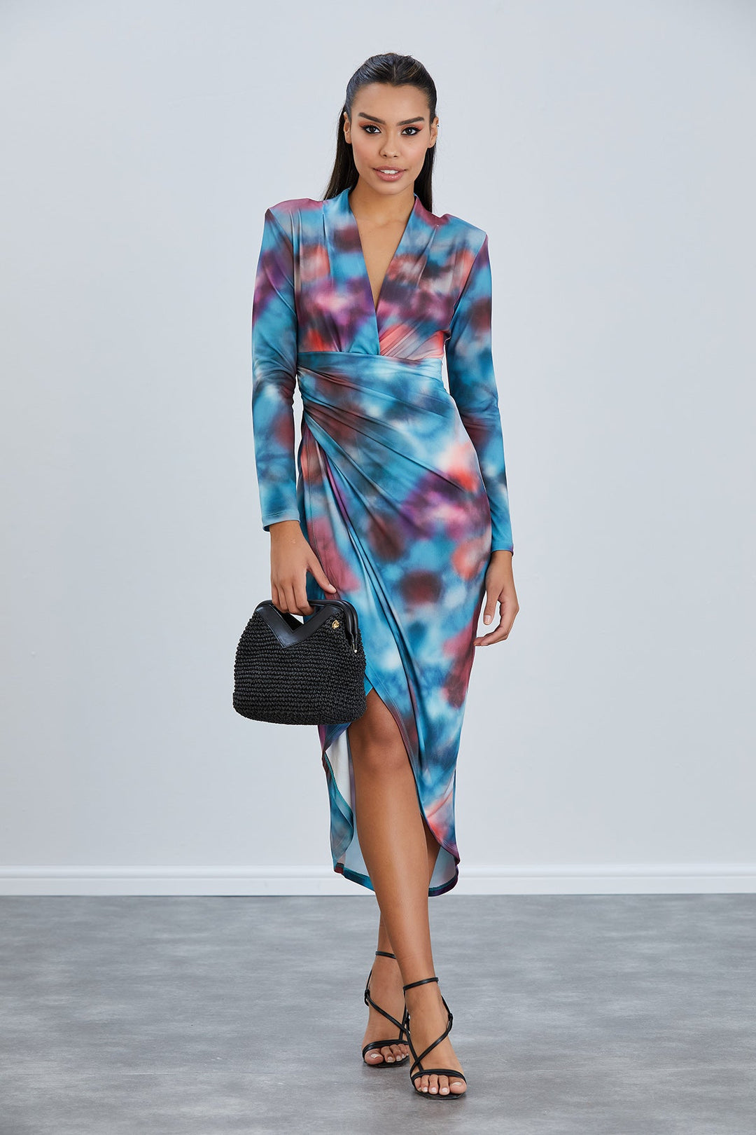 Forever Long Sleeve Wrap Midi Dress - jqwholesale.com