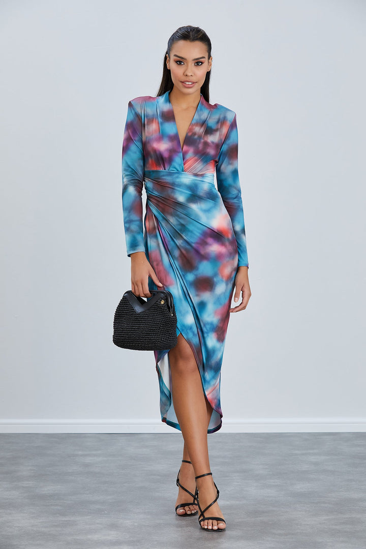 Forever Long Sleeve Wrap Midi Dress - jqwholesale.com