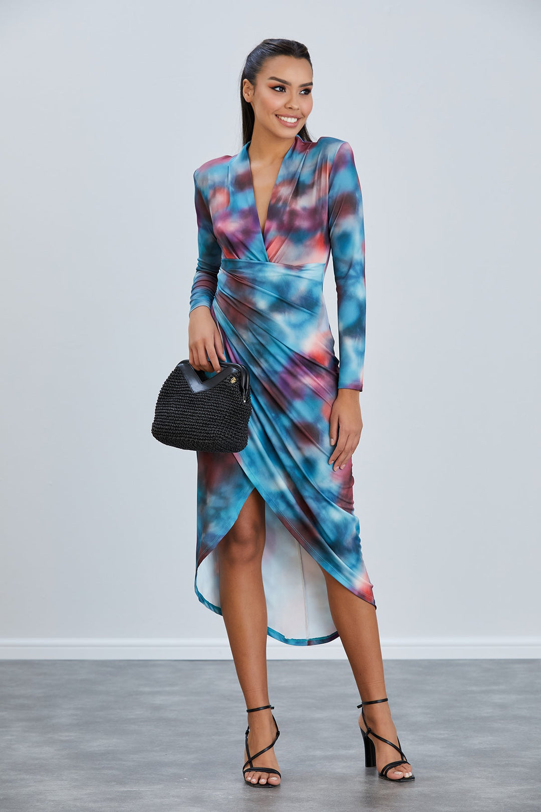 Forever Long Sleeve Wrap Midi Dress - jqwholesale.com