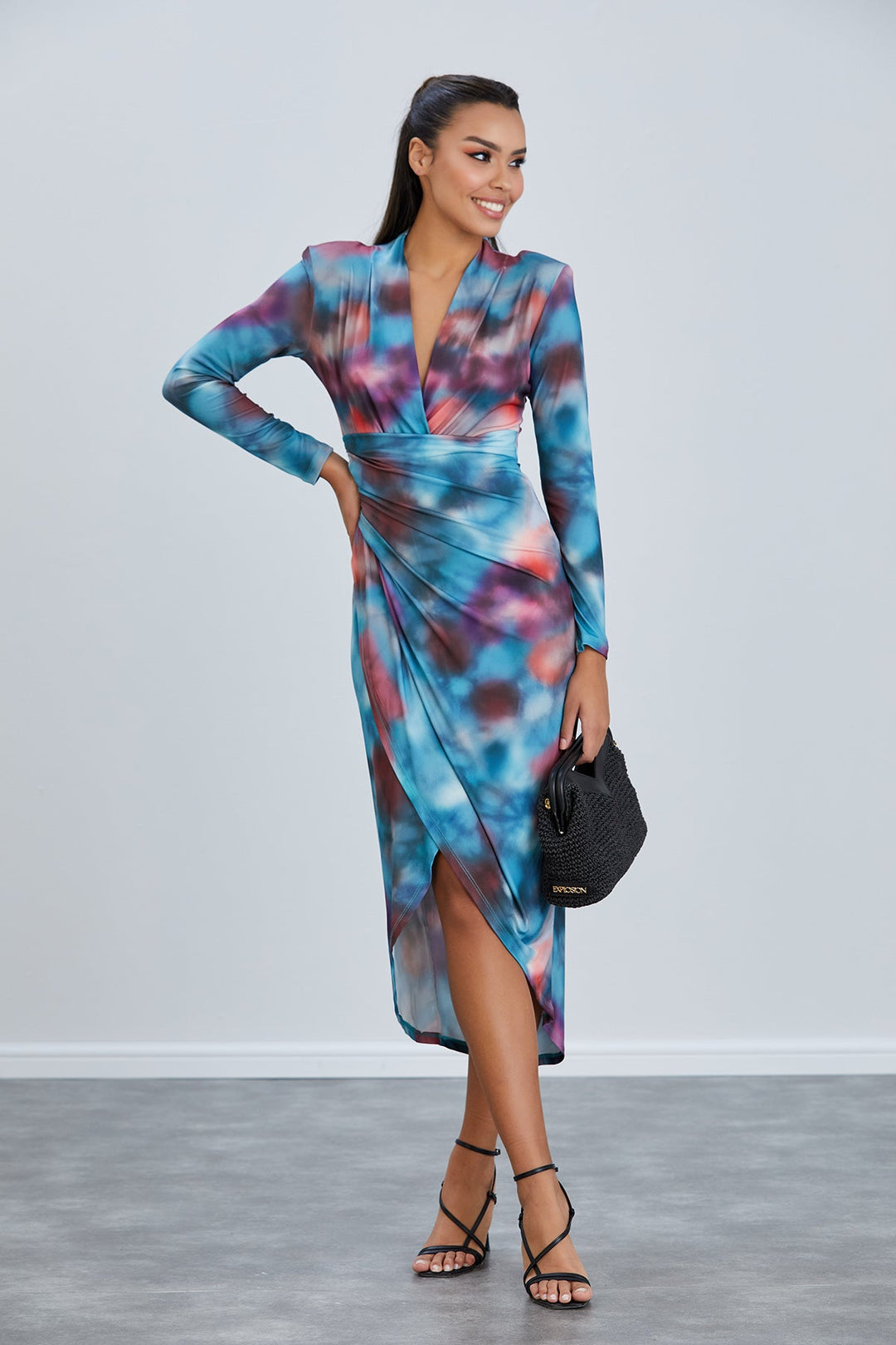 Forever Long Sleeve Wrap Midi Dress - jqwholesale.com