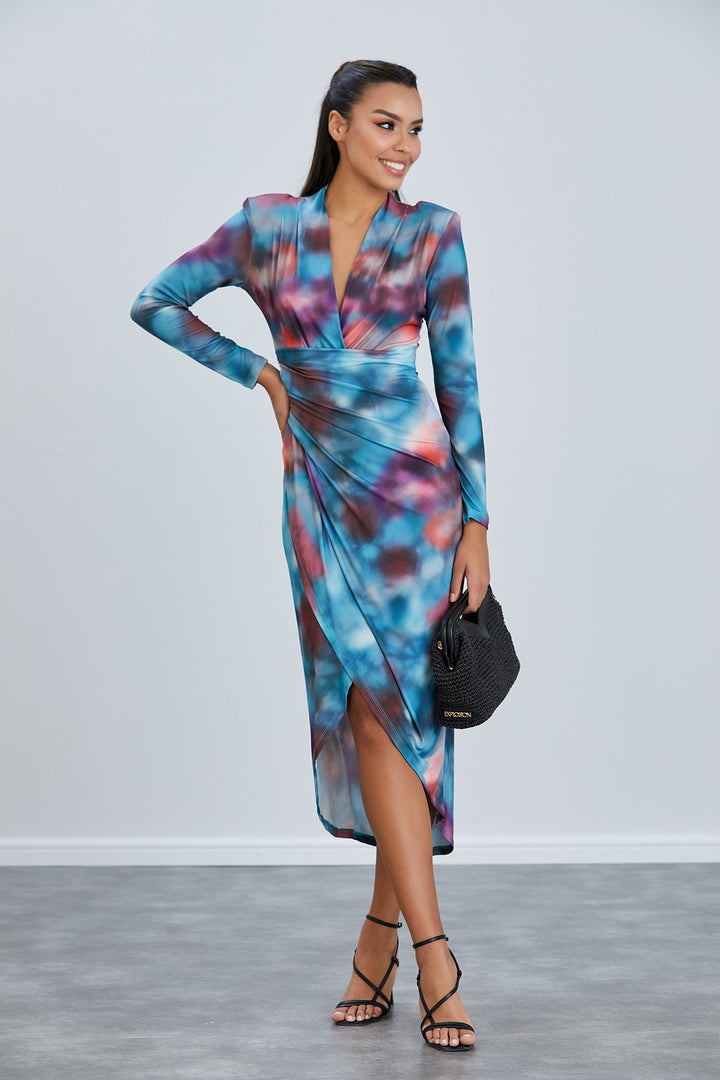 Forever Long Sleeve Wrap Midi Dress - jqwholesale.com