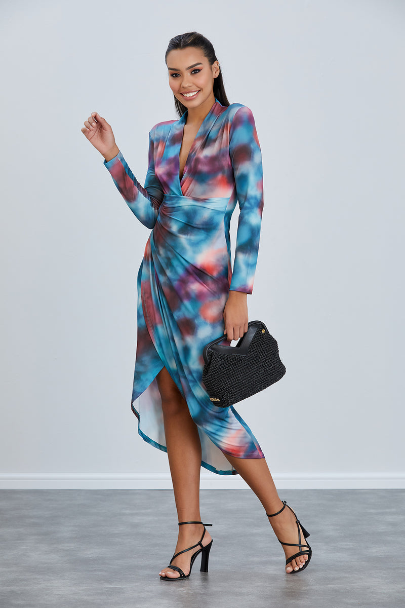 Forever Long Sleeve Wrap Midi Dress