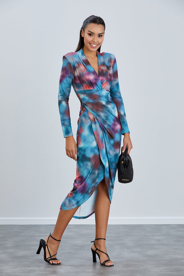 Forever Long Sleeve Wrap Midi Dress - jqwholesale.com